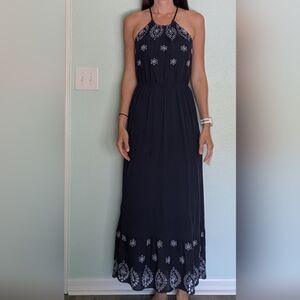 Old Navy dark blue Maxi Dress with White Floral Pattern